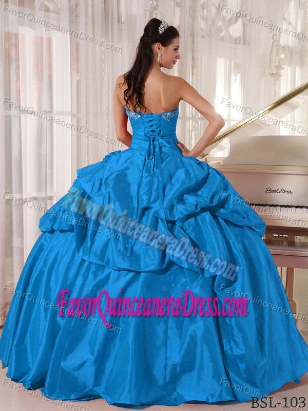 Discount Ruched Taffeta Dresses for Quince with Pickups in Blue Color 2010