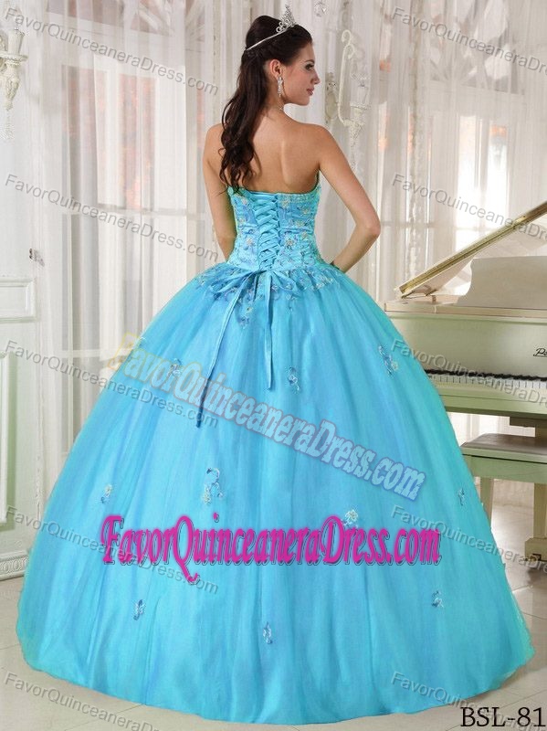 Cheap Strapless Dress for Quinceanera with Appliques in Taffeta and Tulle