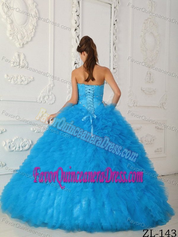 Attracting Beaded Satin and Organza Quince Dress with Ruffles and Sweetheart