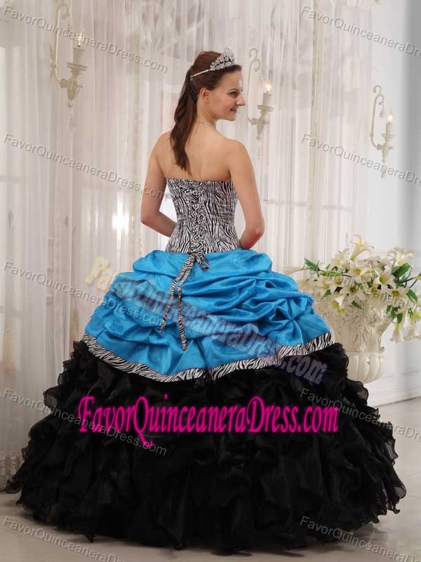 Brand New Aqua Blue and Black Sweetheart Quince Dress with Ruches and Pickups