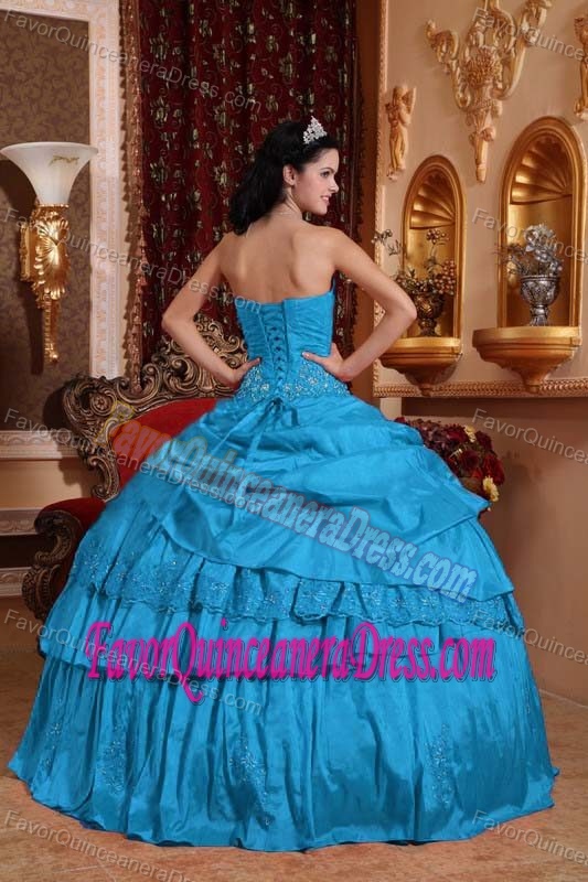 Teal Sweetheart Quinceanera Gown with Beadings and Layers in the Mainstream