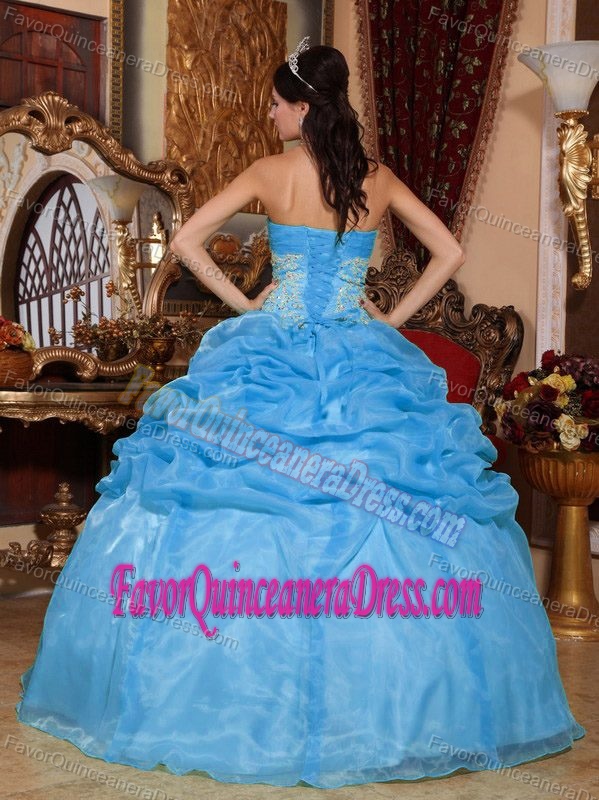 Brand New Baby Blue Strapless Quinceanera Dress in Organza with Appliques