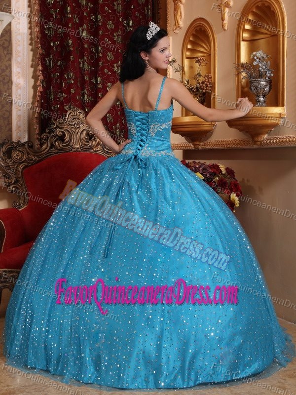 Spaghetti Straps Beaded Sweet Sixteen Dresses with Embroidery and Sequins