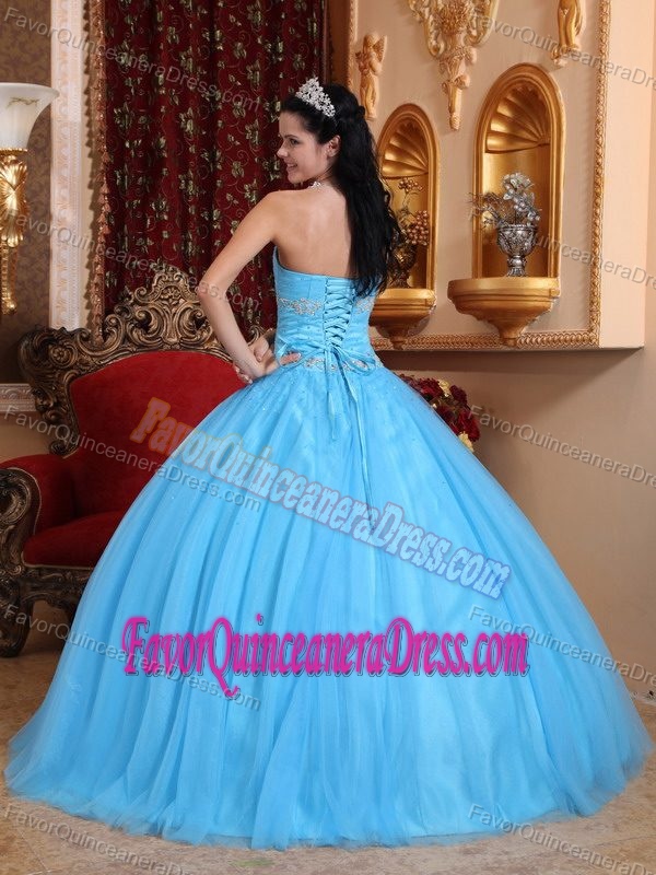 Sweetheart Tulle and Taffeta Sweet 16 Dresses with Beading in Aqua Blue Color