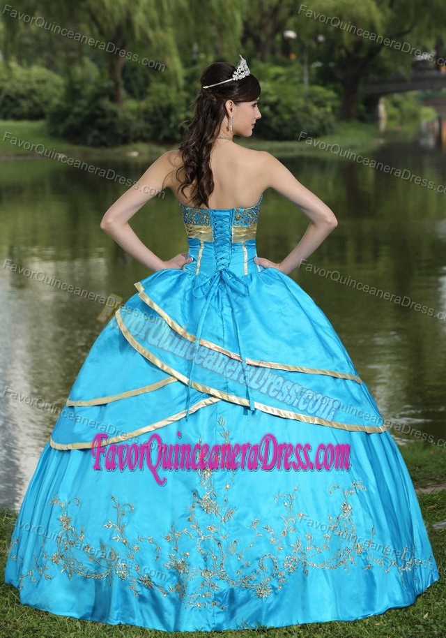 Dressy 2013 Sweet Sixteen Dresses in Aqua Blue with Embroidery and Layers