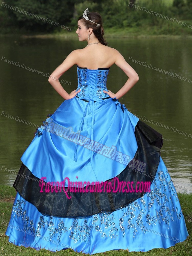 Aqua Blue Sweetheart Quinceanera Dress with Handmade Flowers and Embroidery