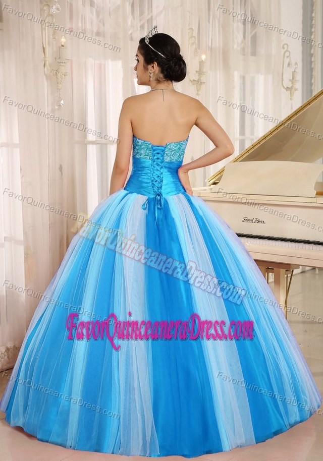 Unique Multi-color Strapless Tulle Sweet Sixteen Dresses with Lace-up