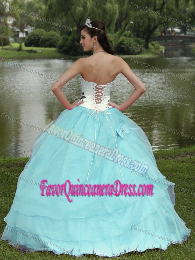 Embroider Decorated Baby Blue Quinceanera Dress with Strapless Skirt