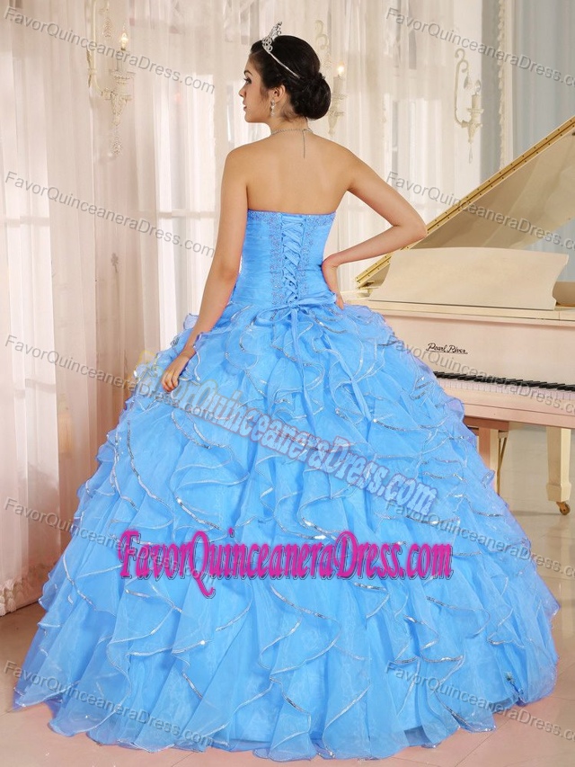 2013 Ruffles and Beading Decorated Quinceaneras Dresses in Aqua Blue