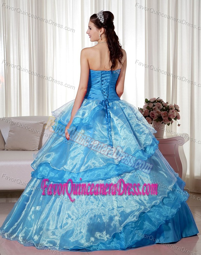 Ruffled Aqua Blue Sweetheart Sweet 16 Dresses in Taffeta and Organza