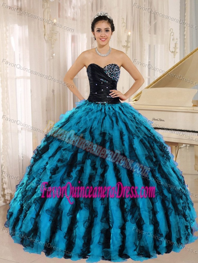 Beaded and Ruffled Sweetheart Quinceanera Dresses with Multi-color