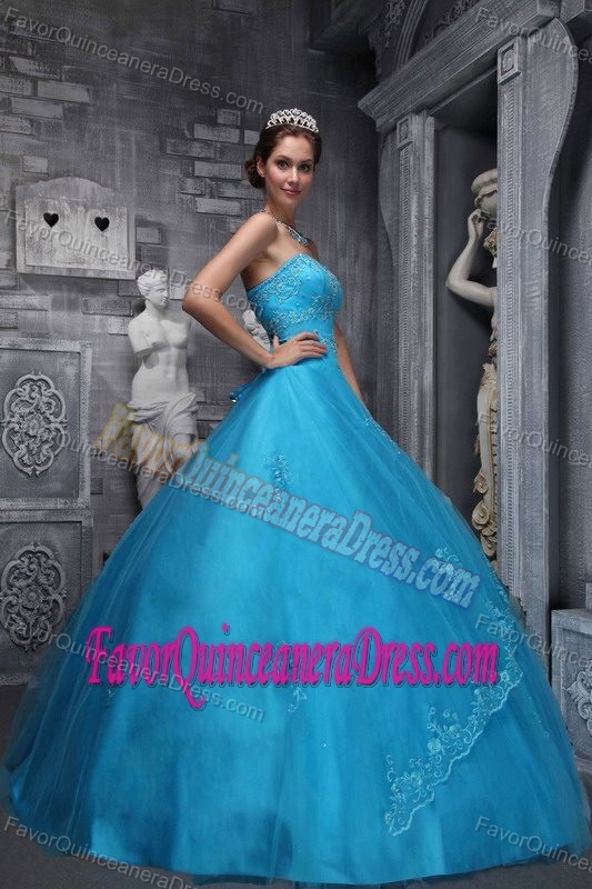Taffeta and Tulle Aqua Blue Quinceaneras Dress with Beads and Appliques