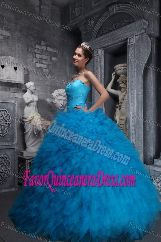 Exclusive Taffeta and Organza Quince Dresses with Beading in Baby Blue