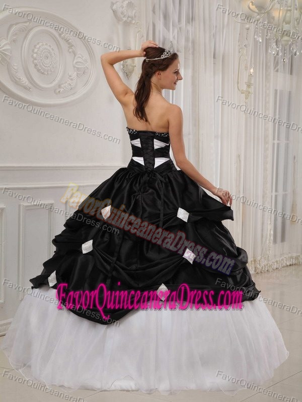 Top Black Taffeta and White Organza Sweetheart Quinceanera Dress with Pick-ups