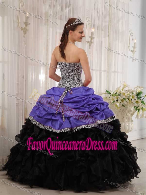 Purple Taffeta and Black Organza Quinceanera Dresses with Pick-ups and Zebra