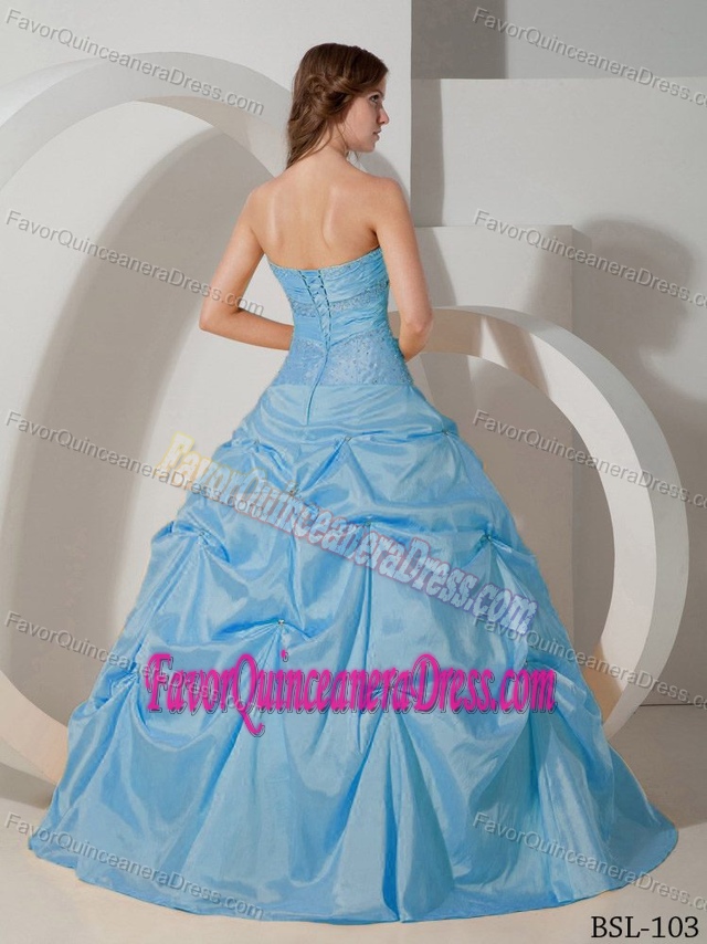 Graceful Sweetheart Taffeta Beaded Blue Quinceanera Gown with Pick-ups