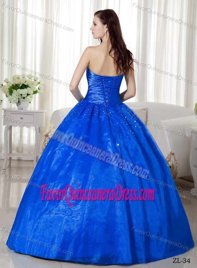 Sky Blue Strapless Ruched Taffeta Sweet 15 Dresses with Beaded Bust