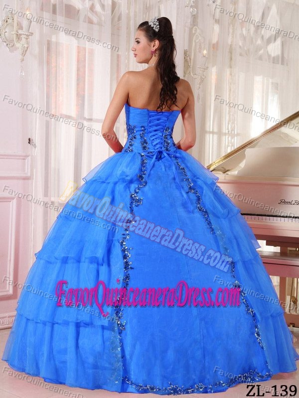 Sweetheart Organza Pailletted Quinceanera Gowns with Ruffles in Blue