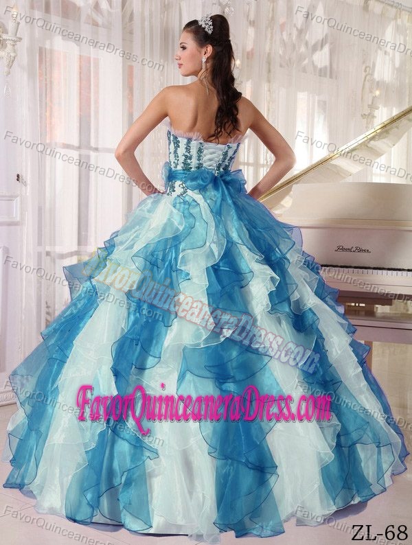 Hottest Colorful Organza Strapless Beaded Quinceaneras Dress with Ruffles