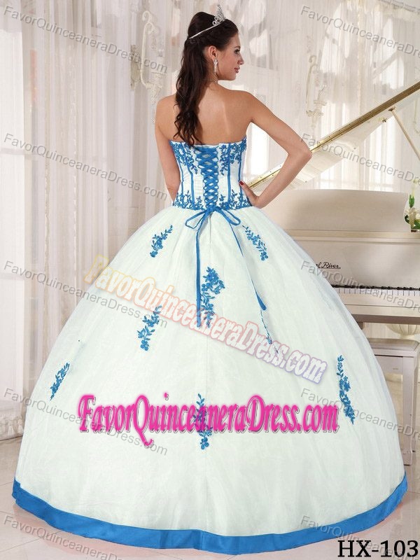 Pretty Strapless Satin and Organza Appliqued Sweet 16 Dresses in White