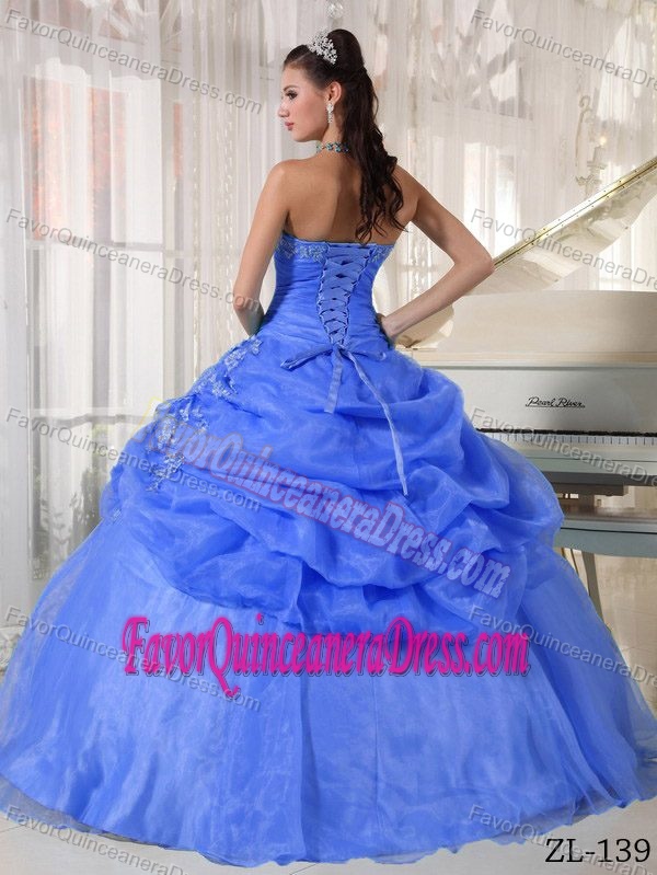 Strapless Organza Appliqued Quinceanera Gown Dresses with Pick-ups