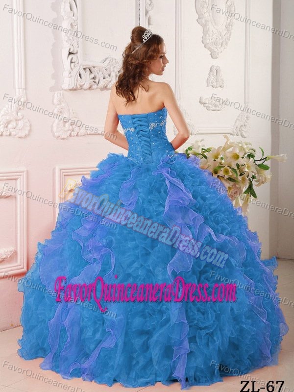Aqua Blue Ruffled and Beaded Sweet Sixteen Dresses with Sweetheart