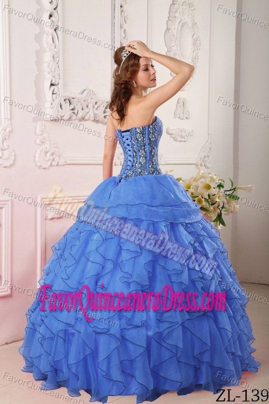 Charming Ruffled and Beaded Organza Sweet Sixteen Dresses in Sky Blue