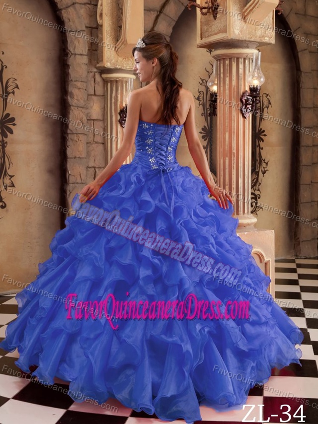 Royal Blue Sweetheart Ruffled Dresses for Quinceaneras in Organza