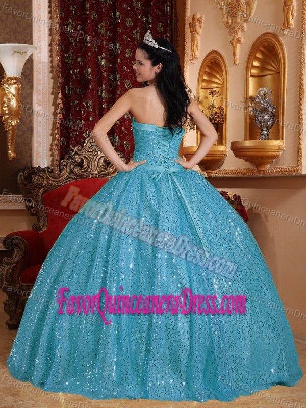 Aqua Blue Strapless Embroidery Quinceanera Gown Dresses in Organza