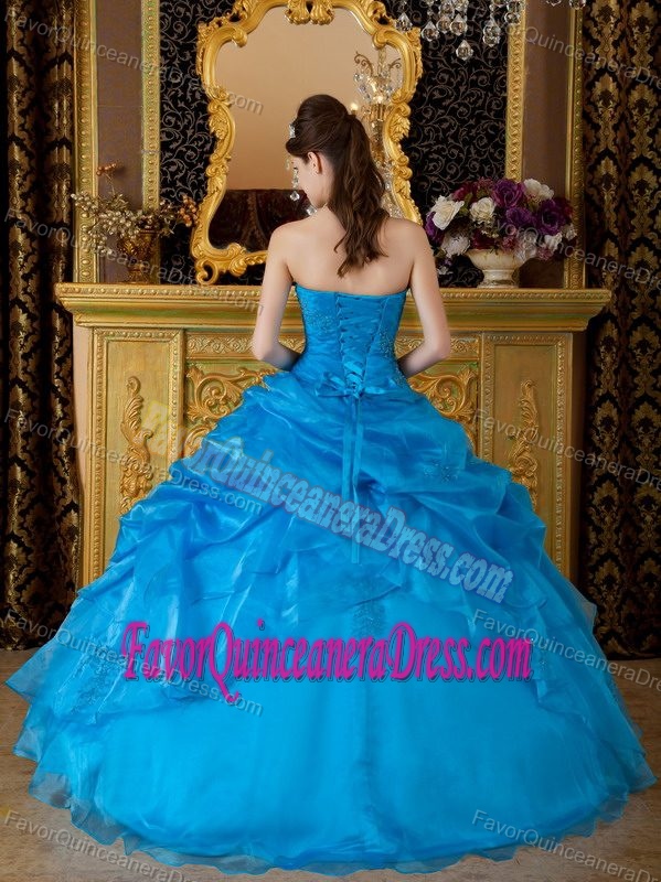Strapless Appliqued Blue Organza Sweet 16 Quinceanera Dress in 2012