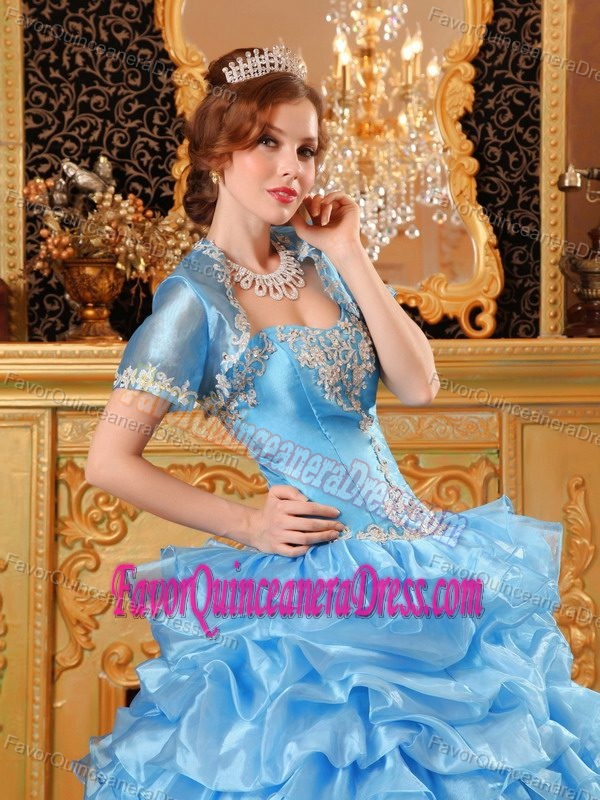 Pretty Baby Blue Appliqued Sweetheart Sweet Sixteen Dresses in Organza
