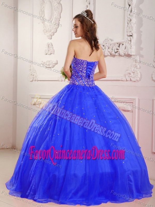 Latest Satin and Organza Beaded Blue Quinceanera Gown Dress of A-Line