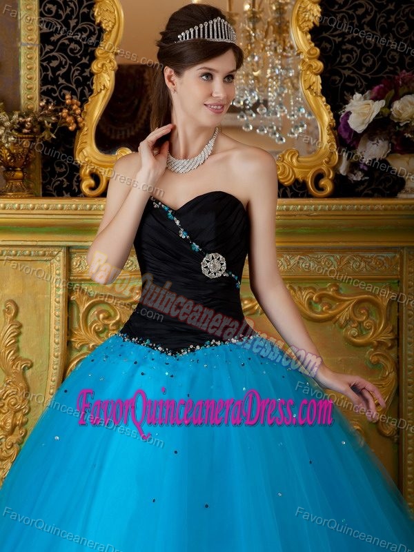 Beaded Tulle Dresses for Quinceanera in Black and Blue with Sequins