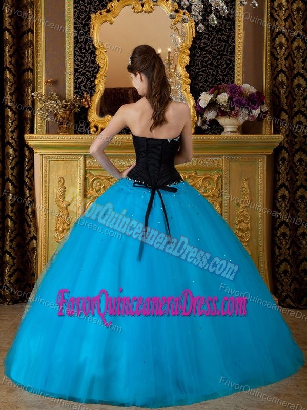 Beaded Tulle Dresses for Quinceanera in Black and Blue with Sequins