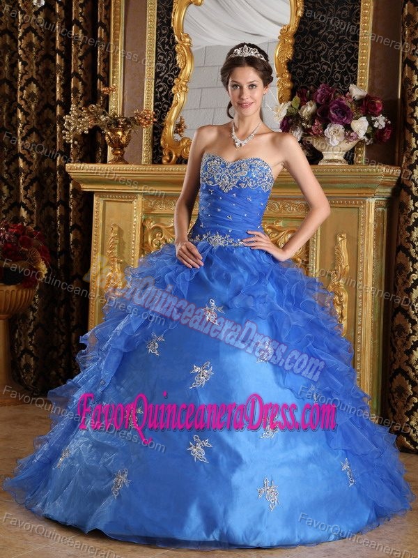 Perfect Sweetheart Ruffled Organza Dresses for Quince with Appliques