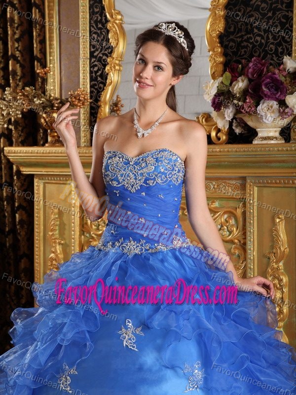 Perfect Sweetheart Ruffled Organza Dresses for Quince with Appliques