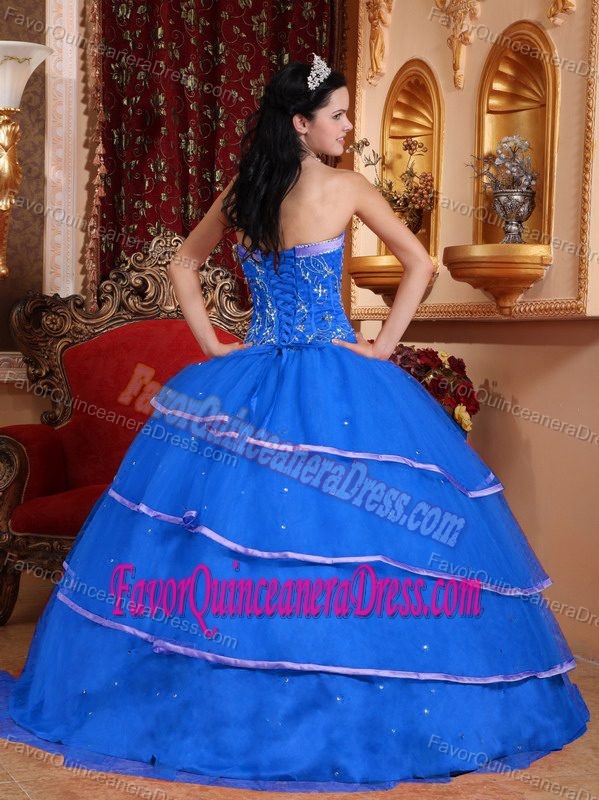Satin and Tulle Beaded and Ruffled Dress for Quinceanera with Sweetheart