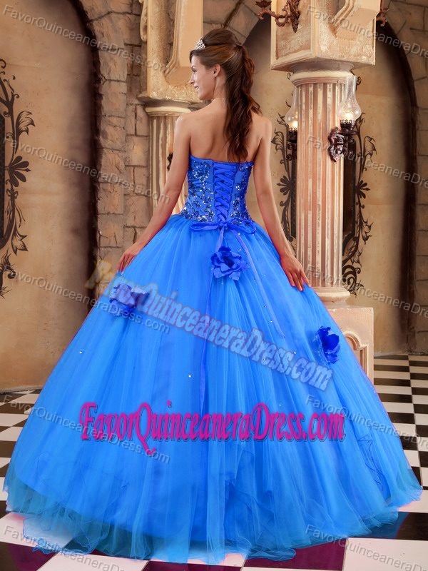 Satin and Tulle Flowery Quinceanera Gown Dresses in Aqua Blue with Beads