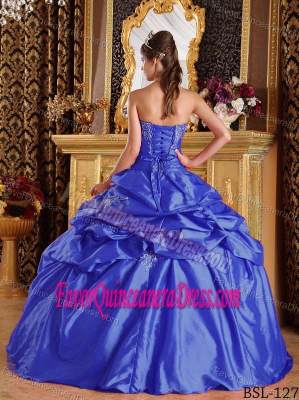Latest Dark Blue Strapless Dress for Quinceanera with Pick-ups in Taffeta