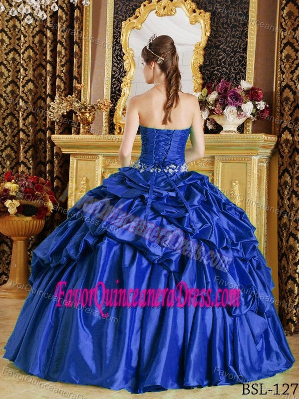 Strapless Taffeta Beaded Quinceanera Gown Dresses with Pick-ups in Blue