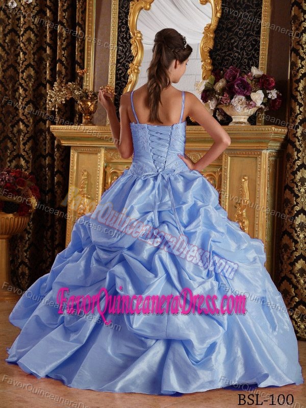 Straps Taffeta Blue Sweet Sixteen Dresses with Beading and Appliques