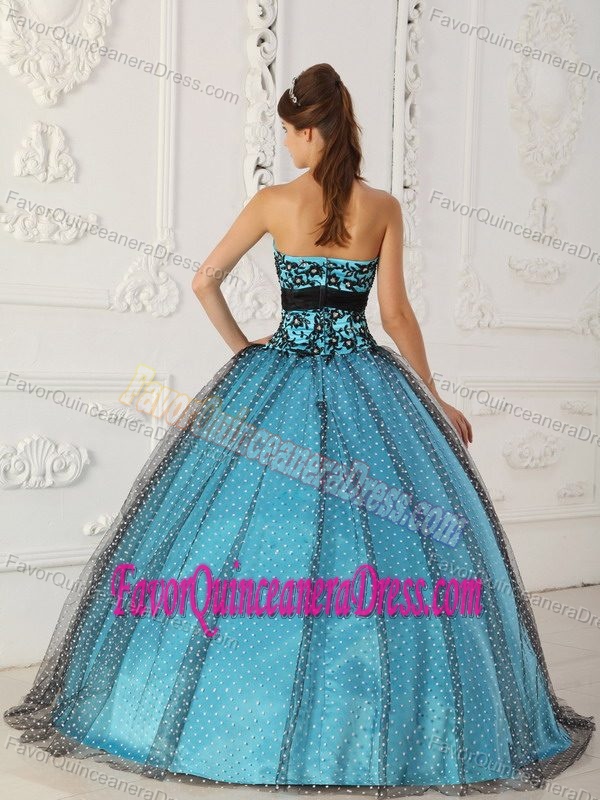 Black and Blue Quince Dress in Taffeta and Tulle with Bead and Applique