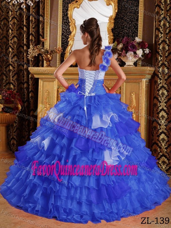Handmade Flowery One Shoulder Ruffled Quinceanera Gown Dresses with Beads