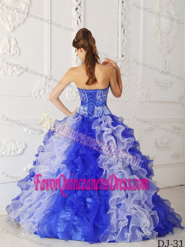 Blue A-line Sweetheart Beaded Dresses for Quince in Taffeta and Organza