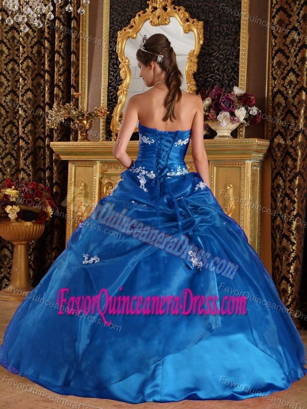 Teal Strapless Organza and Satin 2013 Quinceanera Dresses with Applique