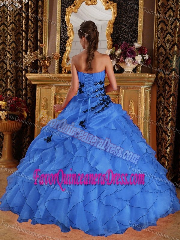 Organza Blue Sweetheart Dress for Quinceanera with Ruffle and Applique
