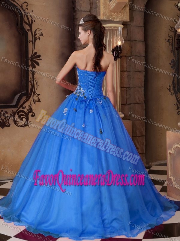 A-line Sweetheart Organza Quinceanera Gown Dress with Beading in Blue