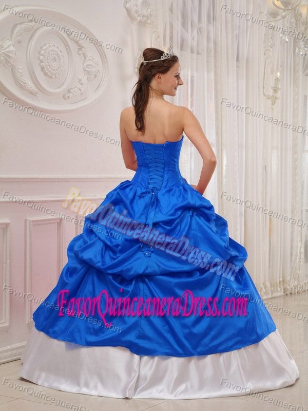 2018 Popular Blue and White Beaded Bodice Dress for Quince with Pick-ups on Sale
