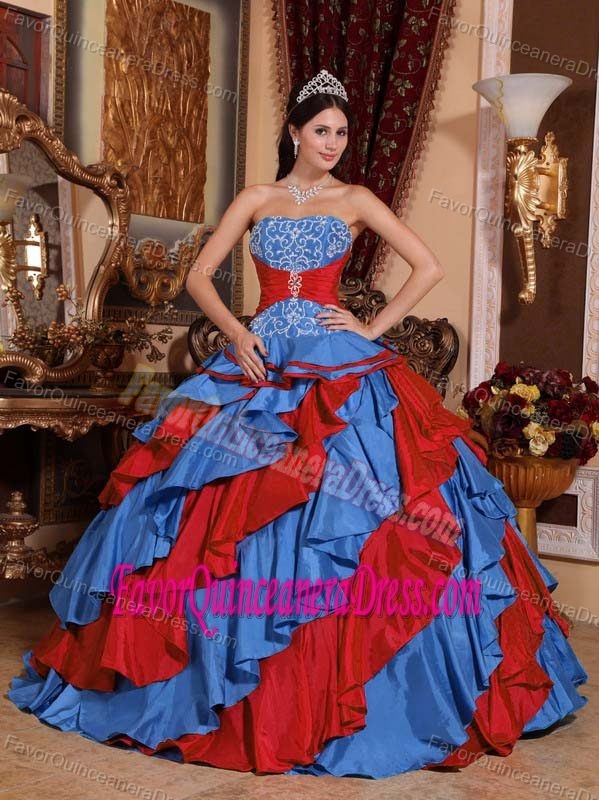 Cute Red and Blue Strapless Sixteen Quinceaneras Dresses with Ruffled