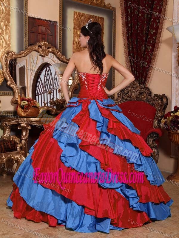 Cute Red and Blue Strapless Sixteen Quinceaneras Dresses with Ruffled Layers